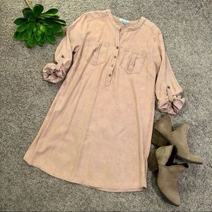 She & Sky Pink Stonewah Front Pocket Shirt Dress